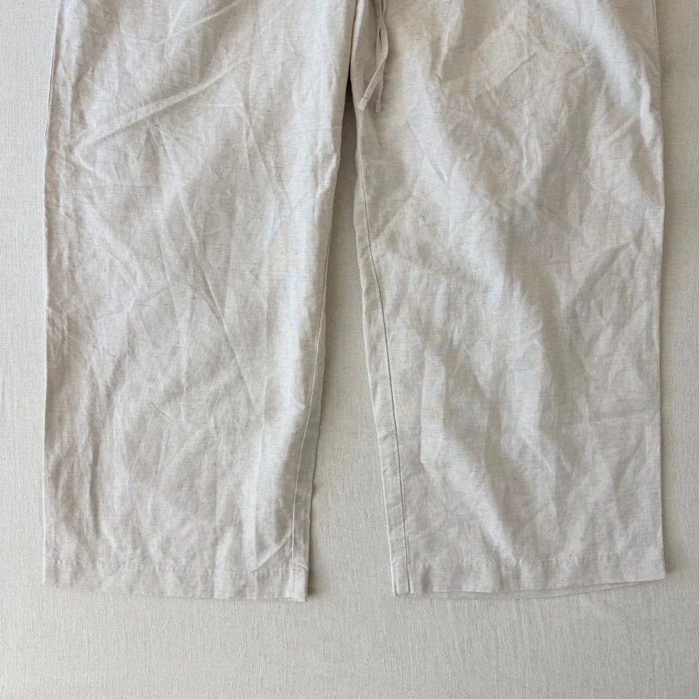 H&M MAMA Linen Blend Maternity Pants XL Beige Straight Leg Over Belly NWT